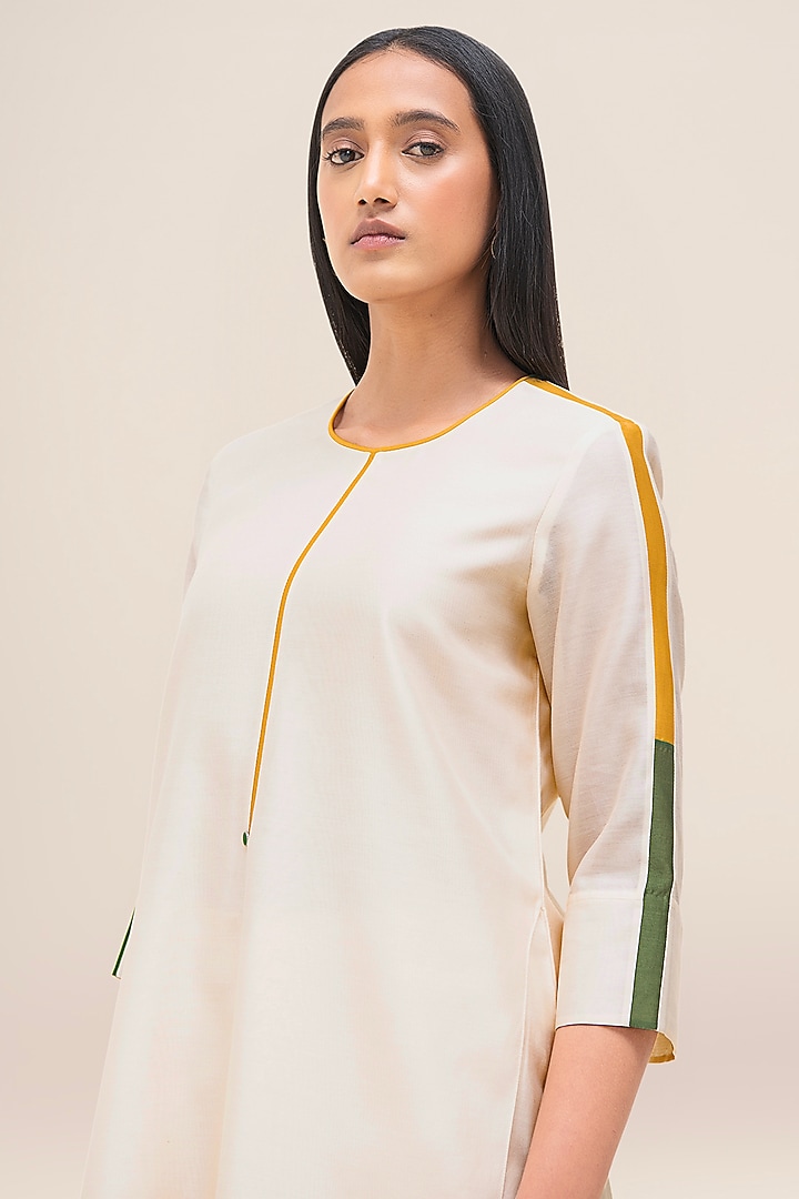 Butter Yellow Silk Chanderi Layered Kurta Set by AMPM at Pernia's Pop Up Shop
