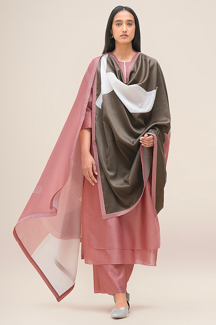 Flamingo Pink Silk Chanderi Layered Kurta Set by AMPM at Pernia's Pop Up Shop