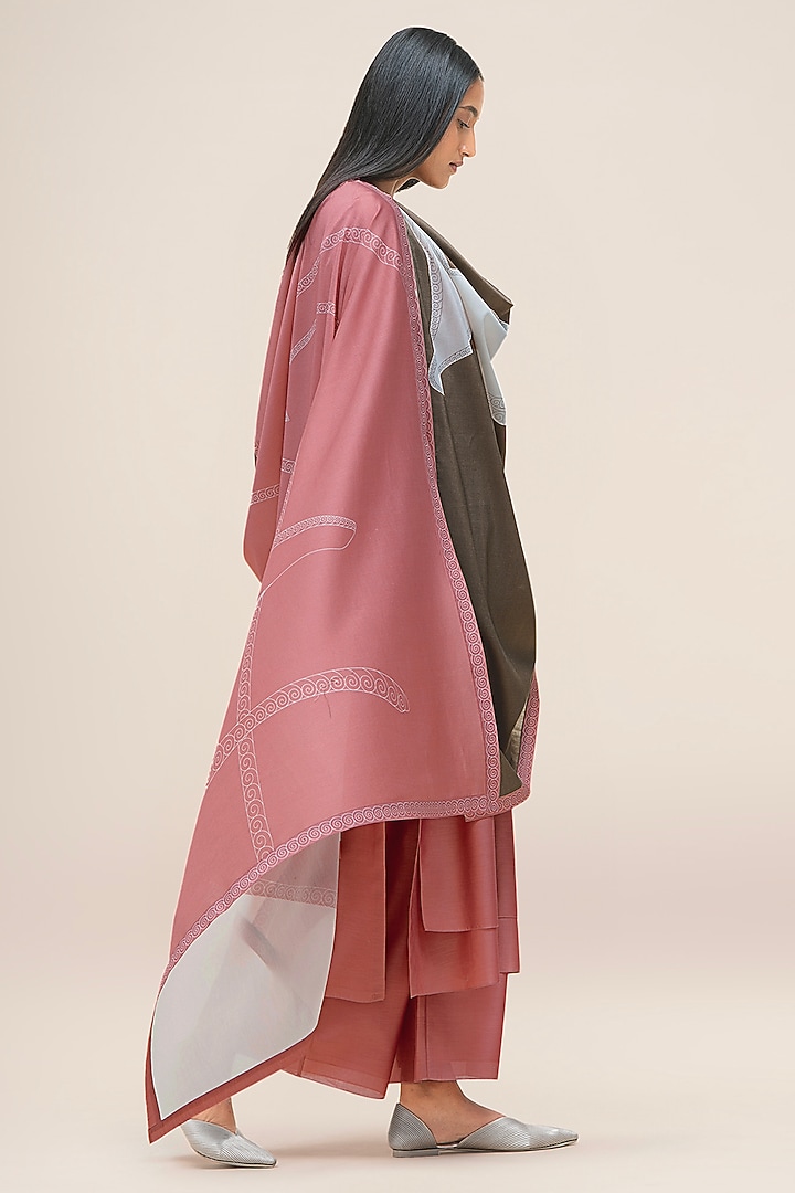 Flamingo Pink Silk Chanderi Layered Kurta Set by AMPM at Pernia's Pop Up Shop
