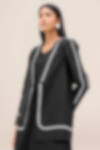 Black Soft Linen Structure Striped Jacket by AMPM at Pernia's Pop Up Shop