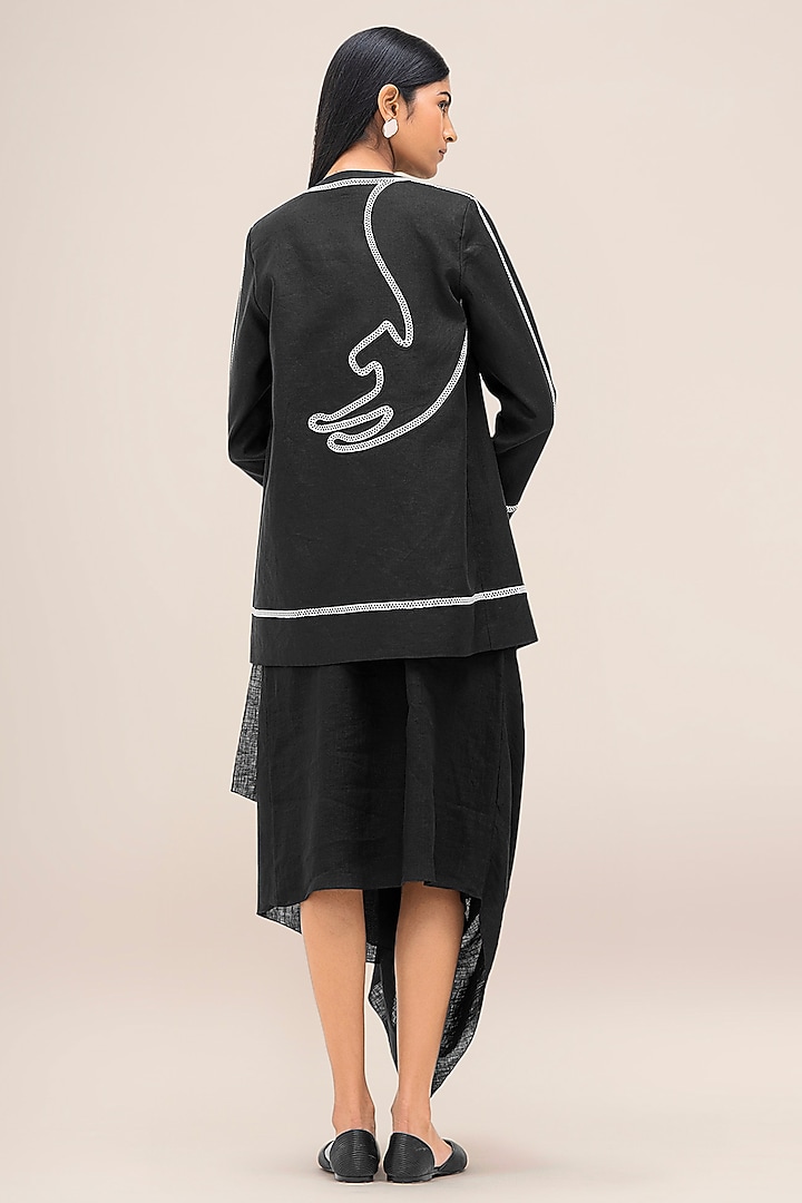 Black Soft Linen Structure Striped Jacket by AMPM at Pernia's Pop Up Shop