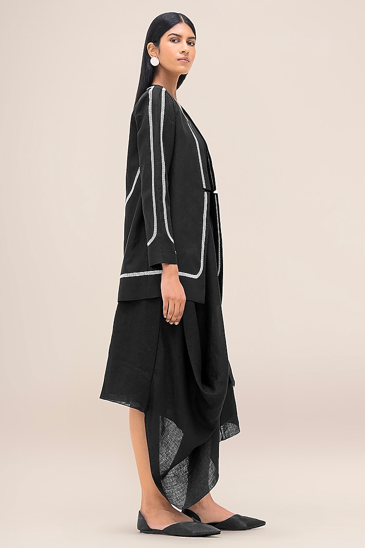 Black Soft Linen Structure Striped Jacket by AMPM at Pernia's Pop Up Shop