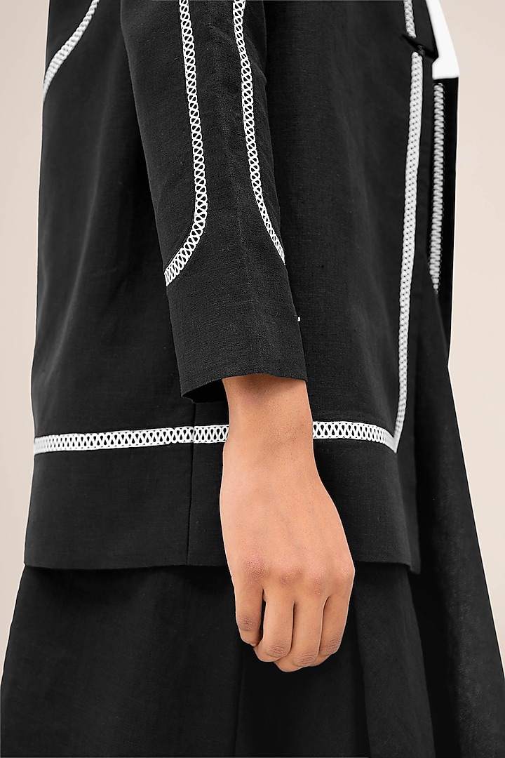 Black Soft Linen Structure Striped Jacket by AMPM at Pernia's Pop Up Shop