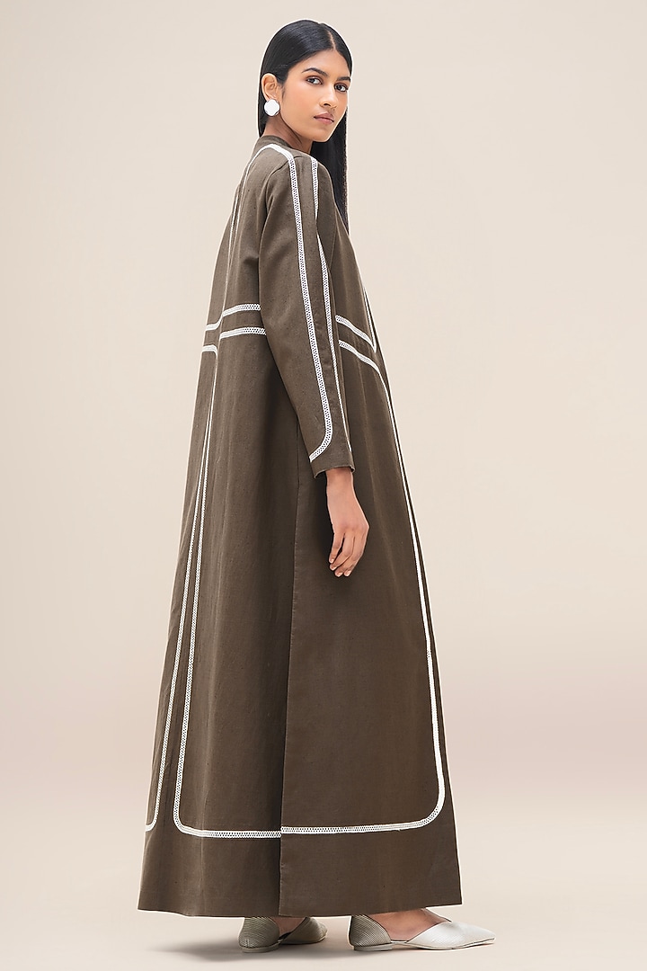 Taupe Cotton & Silk Abaya Set by AMPM at Pernia's Pop Up Shop