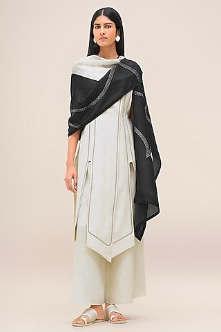 Black & Ivory Pure Silk Scarf by AMPM