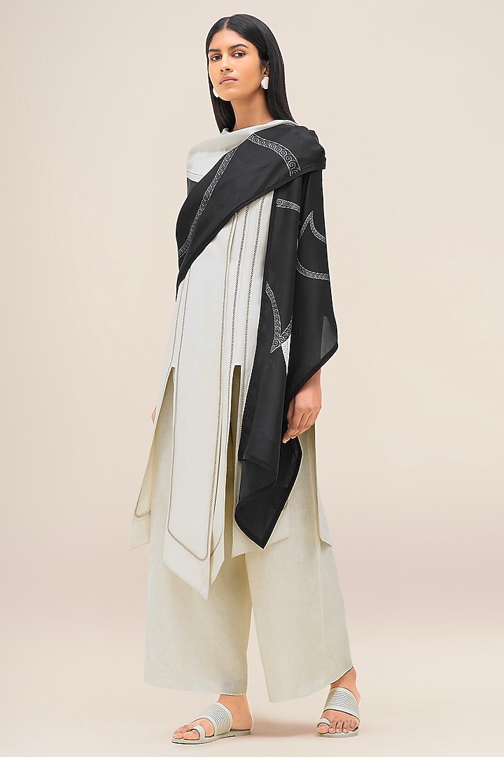 Black & Ivory Pure Silk Scarf by AMPM at Pernia's Pop Up Shop