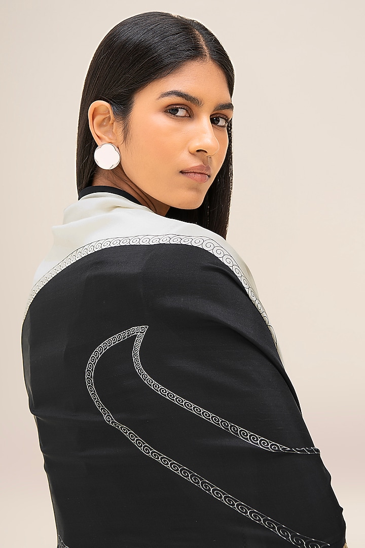 Black & Ivory Pure Silk Scarf by AMPM at Pernia's Pop Up Shop