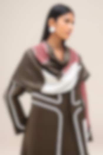 Taupe & Flamingo Pink Pure Silk Scarf by AMPM at Pernia's Pop Up Shop