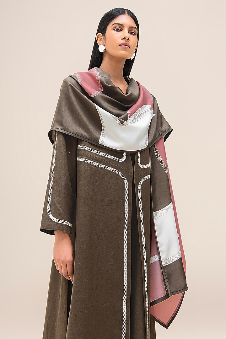 Taupe & Flamingo Pink Pure Silk Scarf by AMPM at Pernia's Pop Up Shop