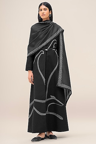 Black & Ivory Silk Scarf by AMPM