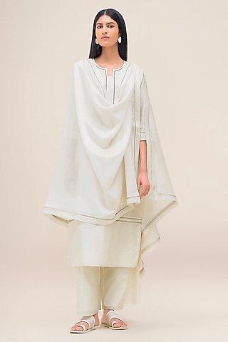 Ivory Cotton & SIlk Kurta Set by AMPM