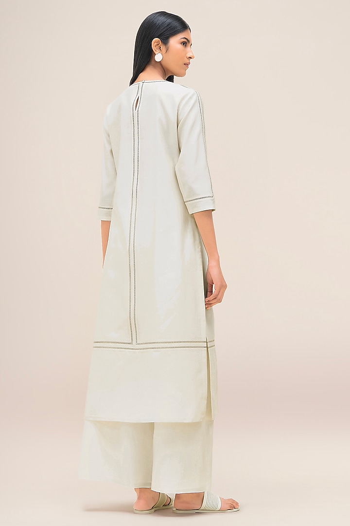 Ivory Cotton & SIlk Kurta Set by AMPM at Pernia's Pop Up Shop