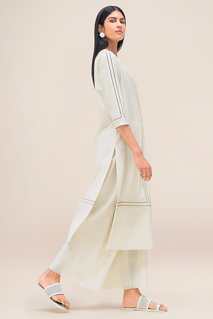 Ivory Cotton & SIlk Kurta Set by AMPM at Pernia's Pop Up Shop