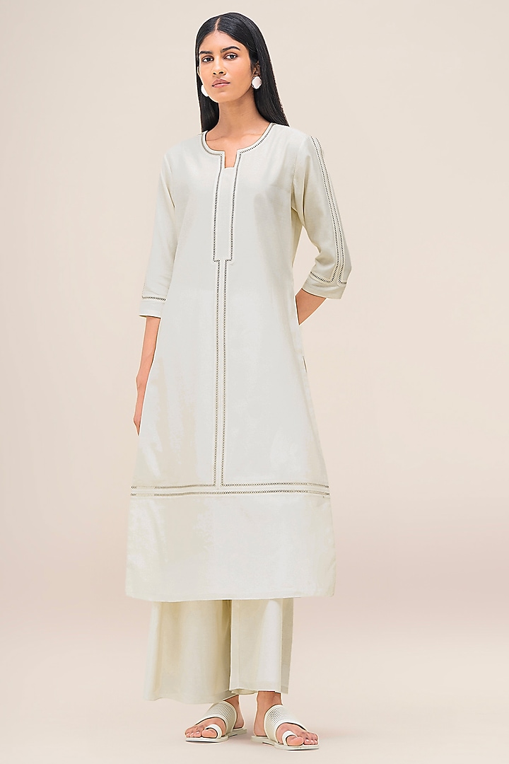 Ivory Cotton & SIlk Kurta Set by AMPM at Pernia's Pop Up Shop