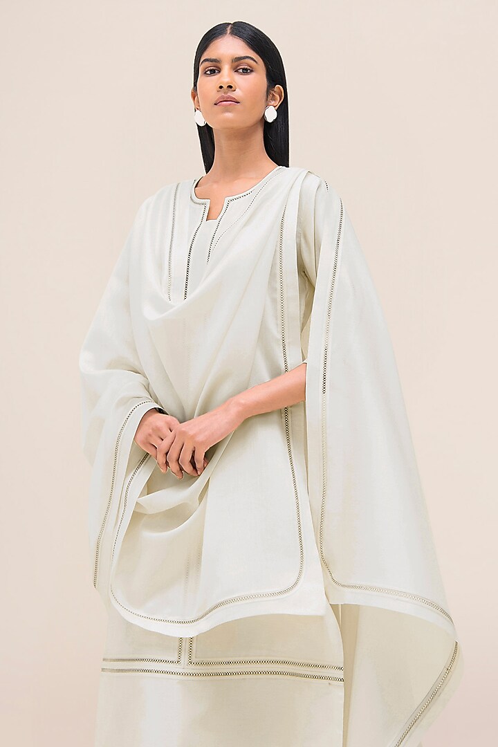 Ivory Cotton & SIlk Kurta Set by AMPM at Pernia's Pop Up Shop
