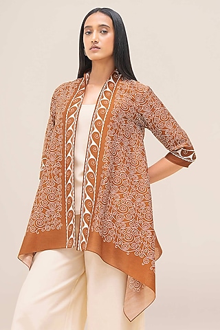 Tan Cotton & Silk Throw by AMPM