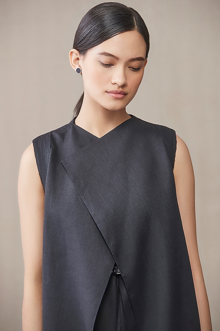 Black Linen Throw Jacket by AMPM at Pernia's Pop Up Shop