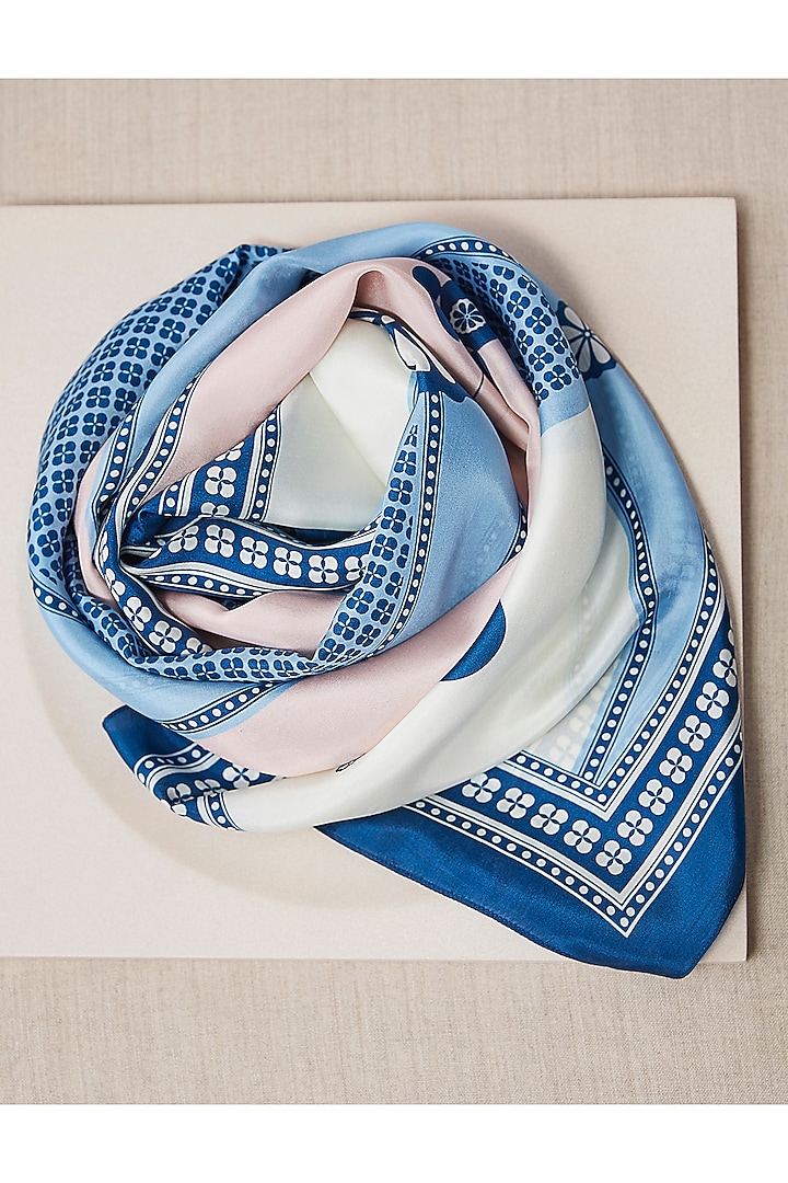 Blue Silk Embroidered Scarf by AMPM