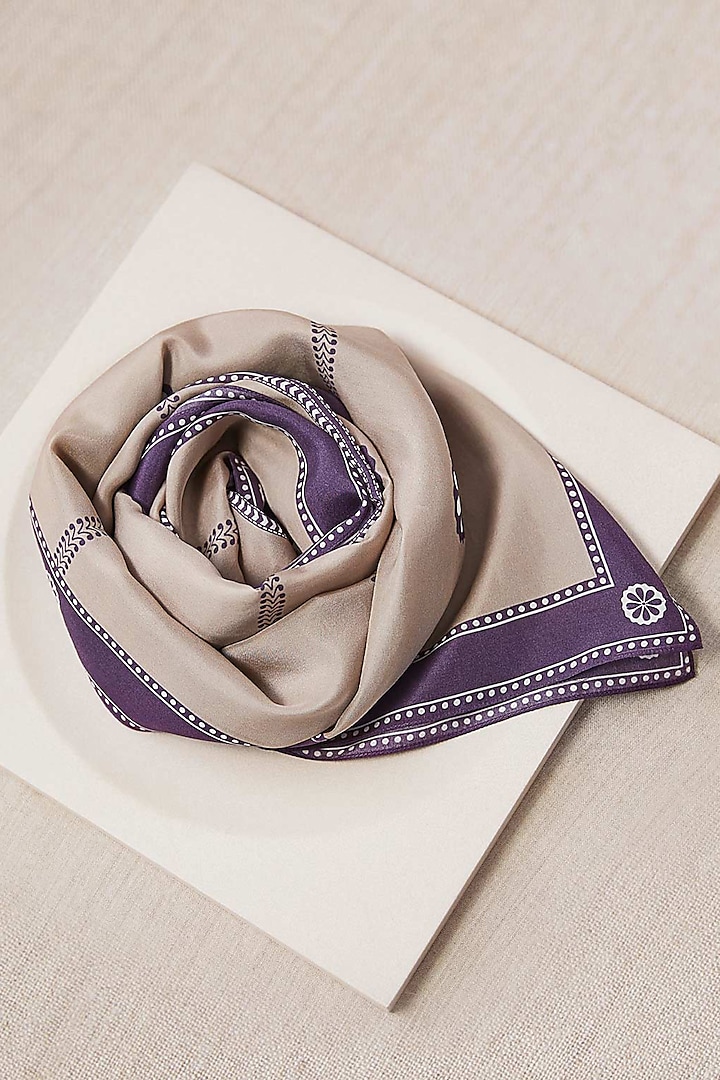 Taupe Silk Embroidered Scarf by AMPM