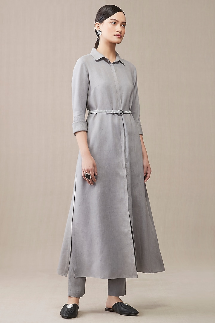 Grey Linen Long Tunic Set by AMPM