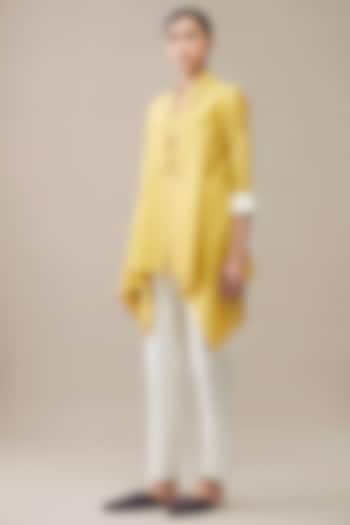Mustard Chanderi Silk Throw Jacket by AMPM