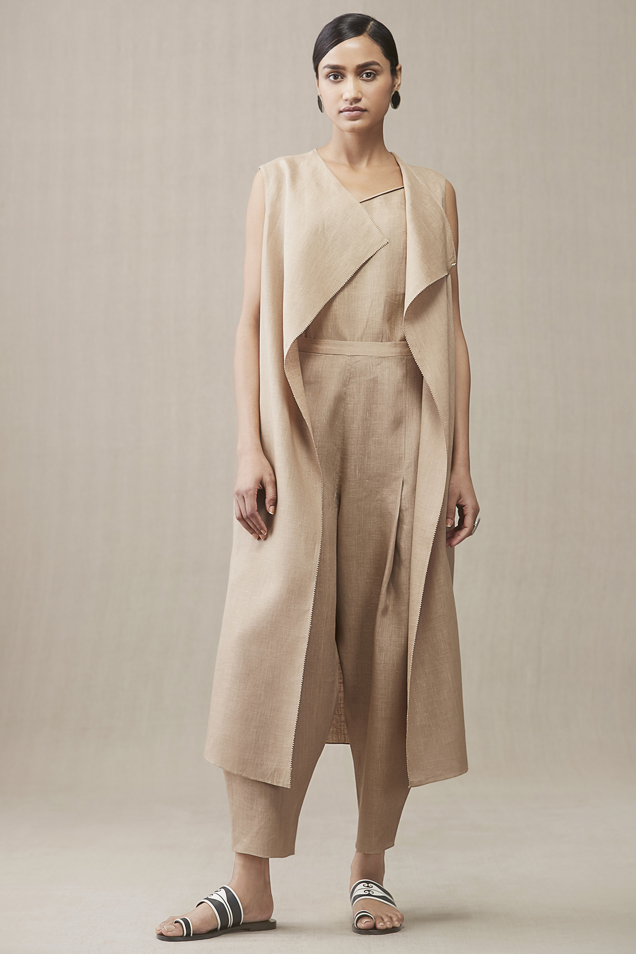 Taupe Linen Throw Jacket Set by AMPM
