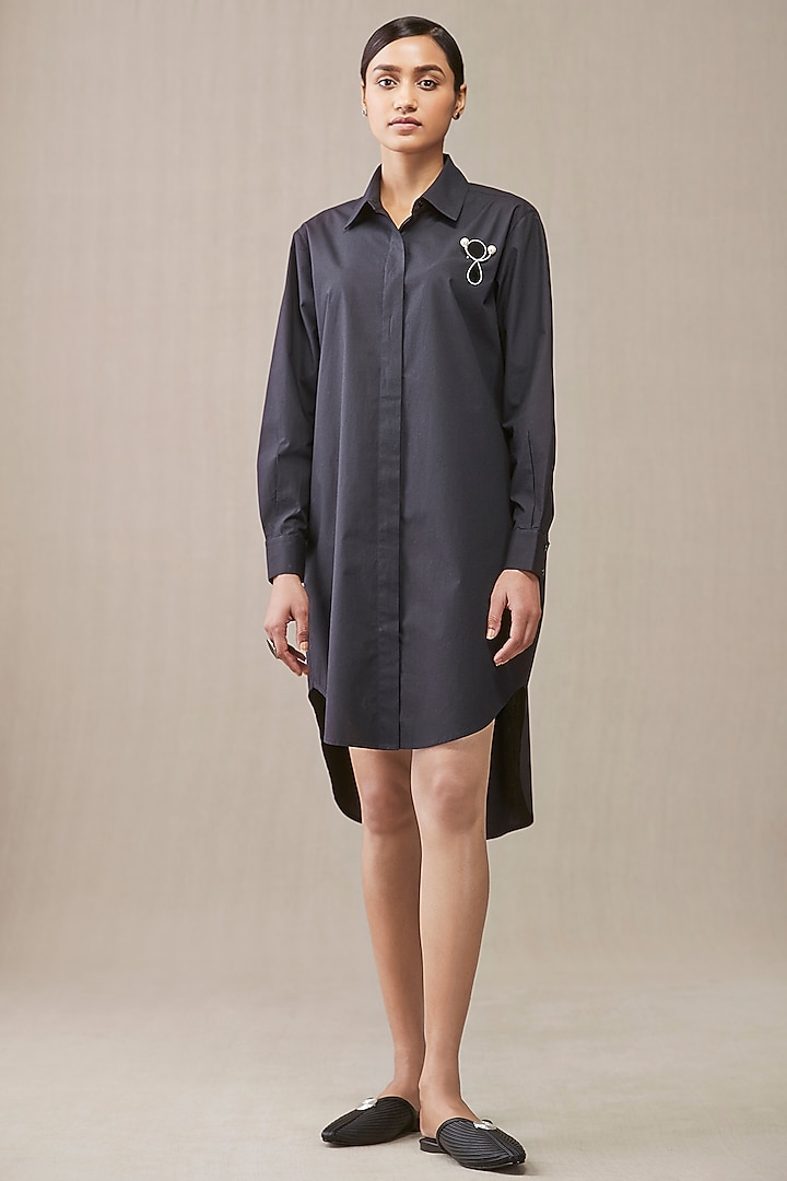 Black Poplin Shirt Dress by AMPM