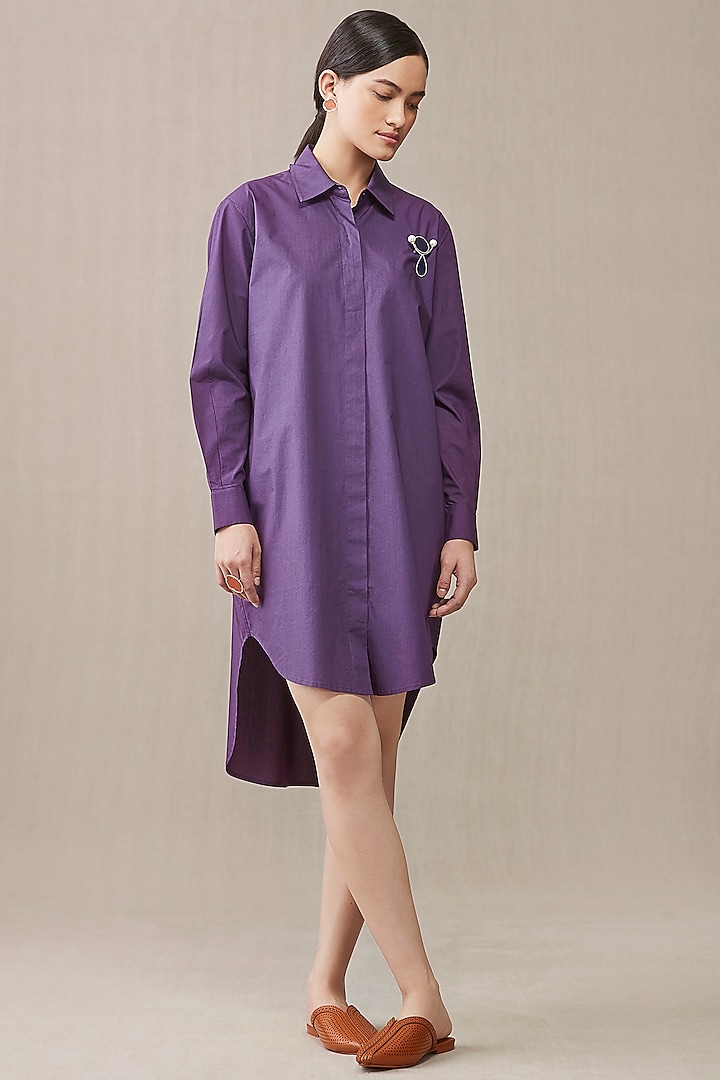 Purple Poplin Shirt Dress by AMPM