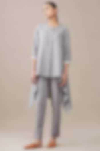 Grey Linen Printed Shirt by AMPM at Pernia's Pop Up Shop