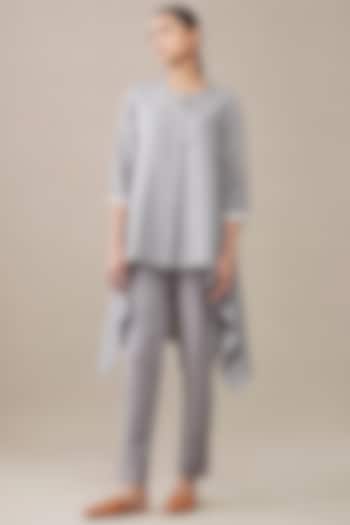Grey Linen Printed Shirt by AMPM