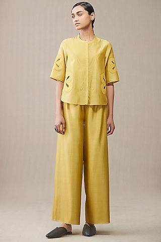 Mustard Embroidered Top by AMPM