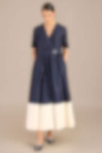 Navy Rose Silk Cocktail Dress With Belt by AMPM at Pernia's Pop Up Shop