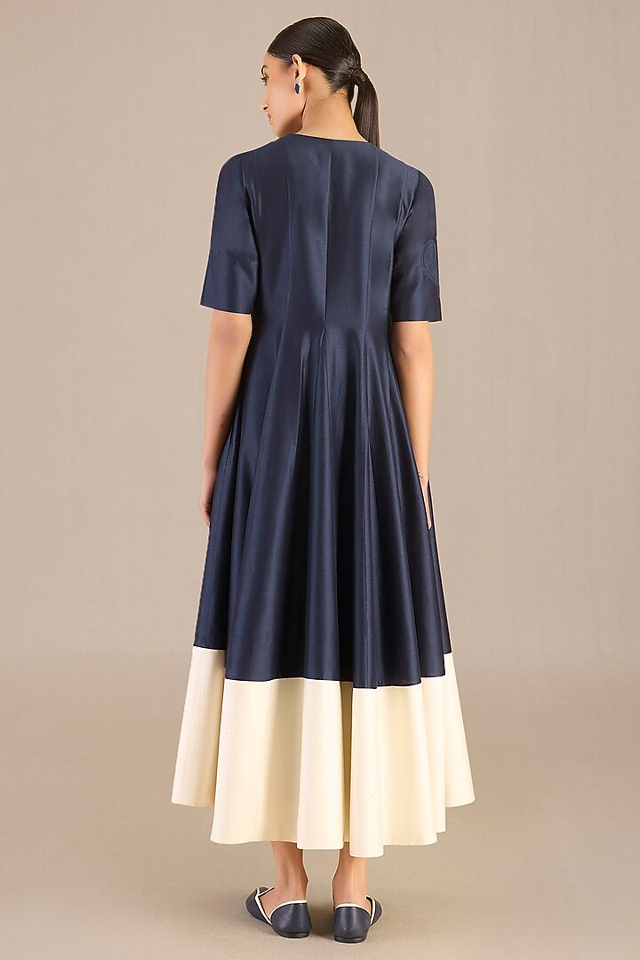 Navy Rose Silk Cocktail Dress With Belt by AMPM at Pernia's Pop Up Shop