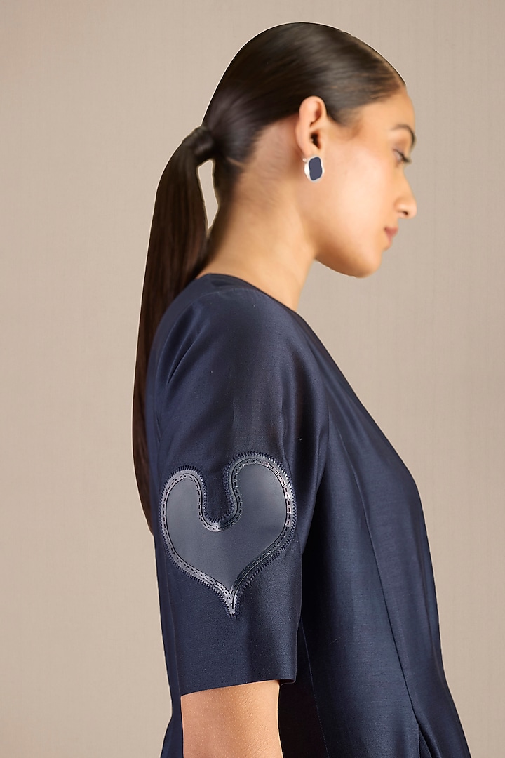 Navy Rose Silk Cocktail Dress With Belt by AMPM at Pernia's Pop Up Shop