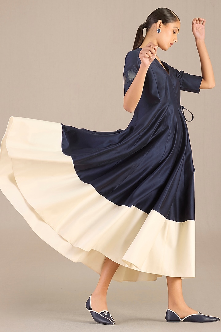 Navy Rose Silk Cocktail Dress With Belt by AMPM at Pernia's Pop Up Shop