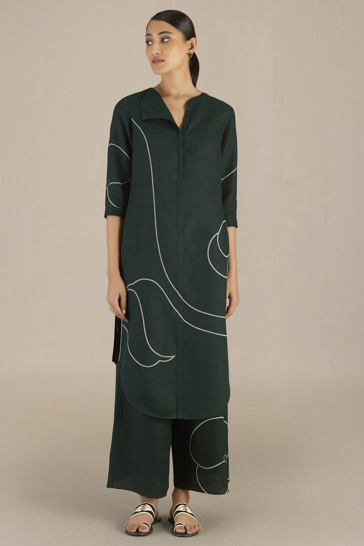 Dark Forest Green Linen Tunic Set by AMPM