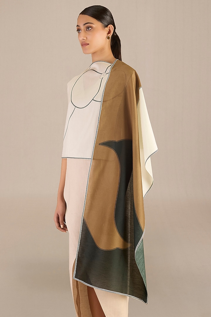Dark Forest Green Linen Fluid Printed Scarf by AMPM at Pernia's Pop Up Shop