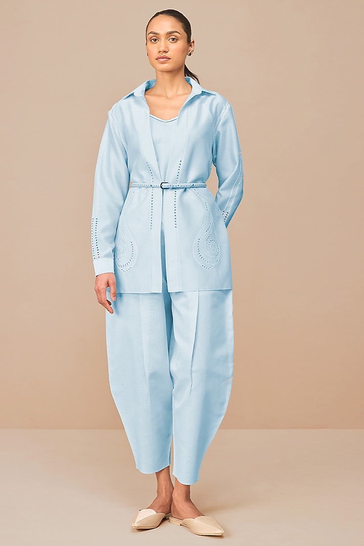 Ice Blue Chanderi Co-Ord Set by AMPM at Pernia's Pop Up Shop