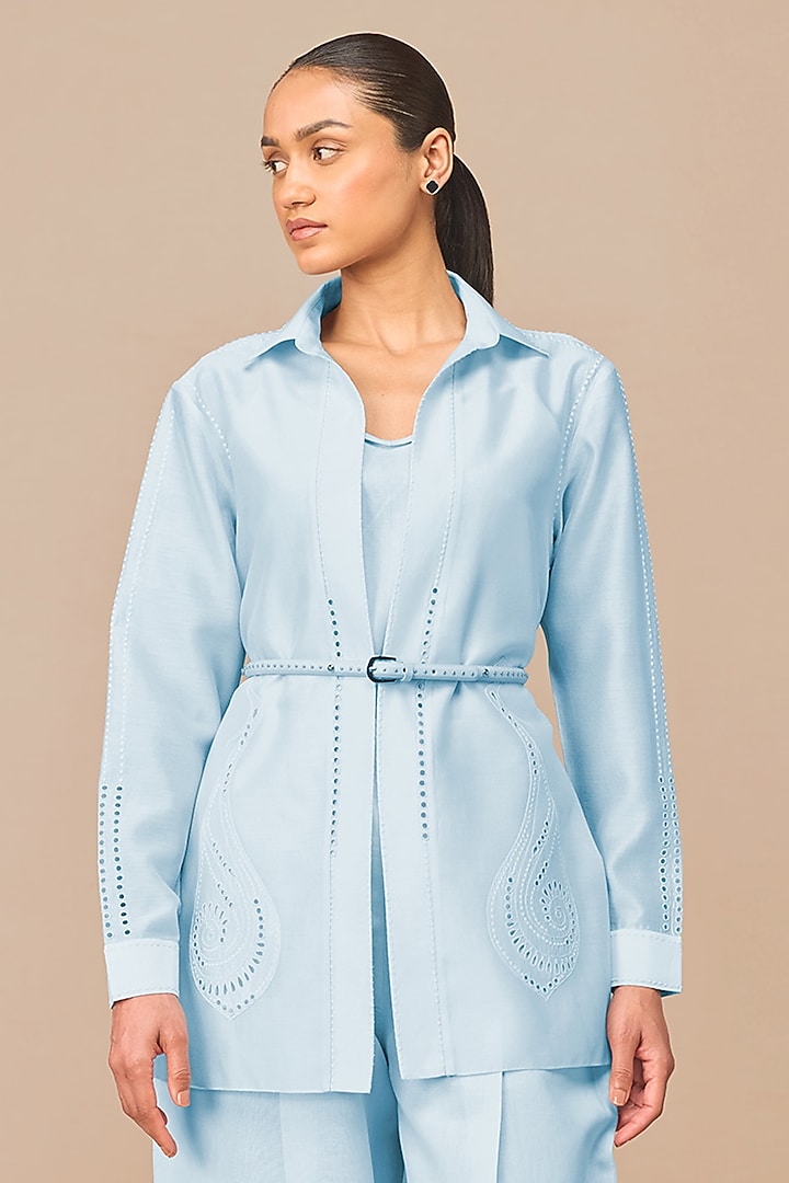 Ice Blue Chanderi Co-Ord Set by AMPM at Pernia's Pop Up Shop