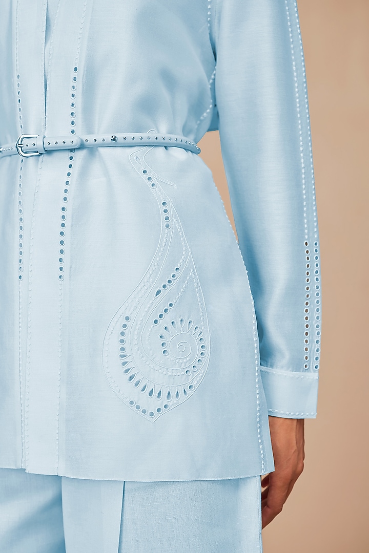 Ice Blue Chanderi Co-Ord Set by AMPM at Pernia's Pop Up Shop
