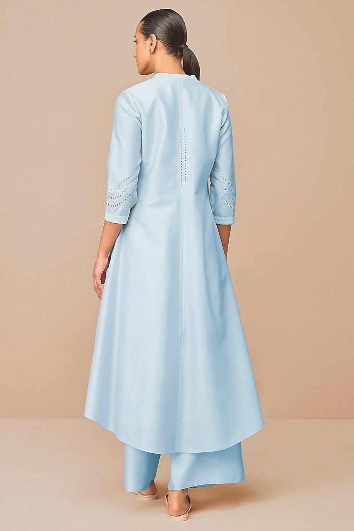 Ice Blue Chanderi Embroidered Jacket Set by AMPM at Pernia's Pop Up Shop