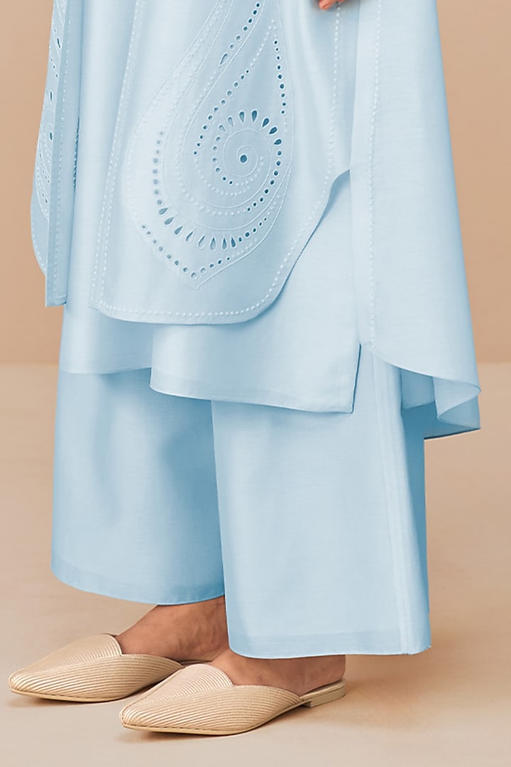 Ice Blue Chanderi Embroidered Jacket Set by AMPM at Pernia's Pop Up Shop