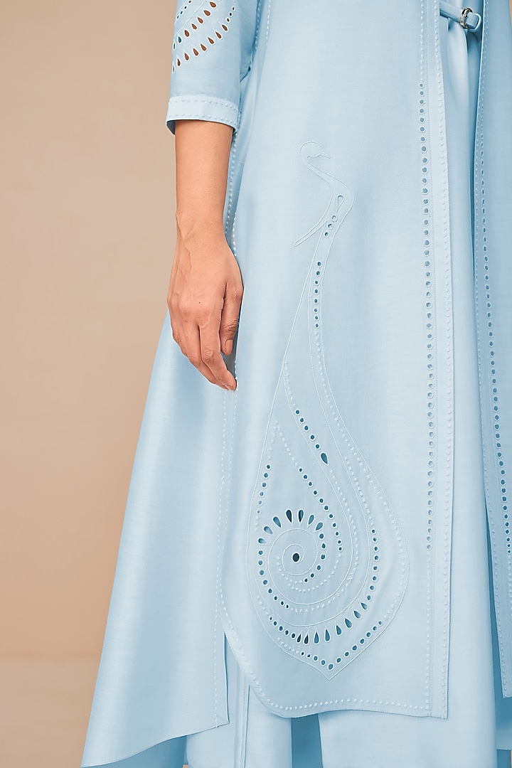 Ice Blue Chanderi Embroidered Jacket Set by AMPM at Pernia's Pop Up Shop