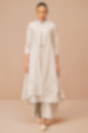 Beige Chanderi Embroidered Jacket Set by AMPM at Pernia's Pop Up Shop