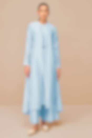 Ice Blue Chanderi Embroidered Jacket Set by AMPM at Pernia's Pop Up Shop