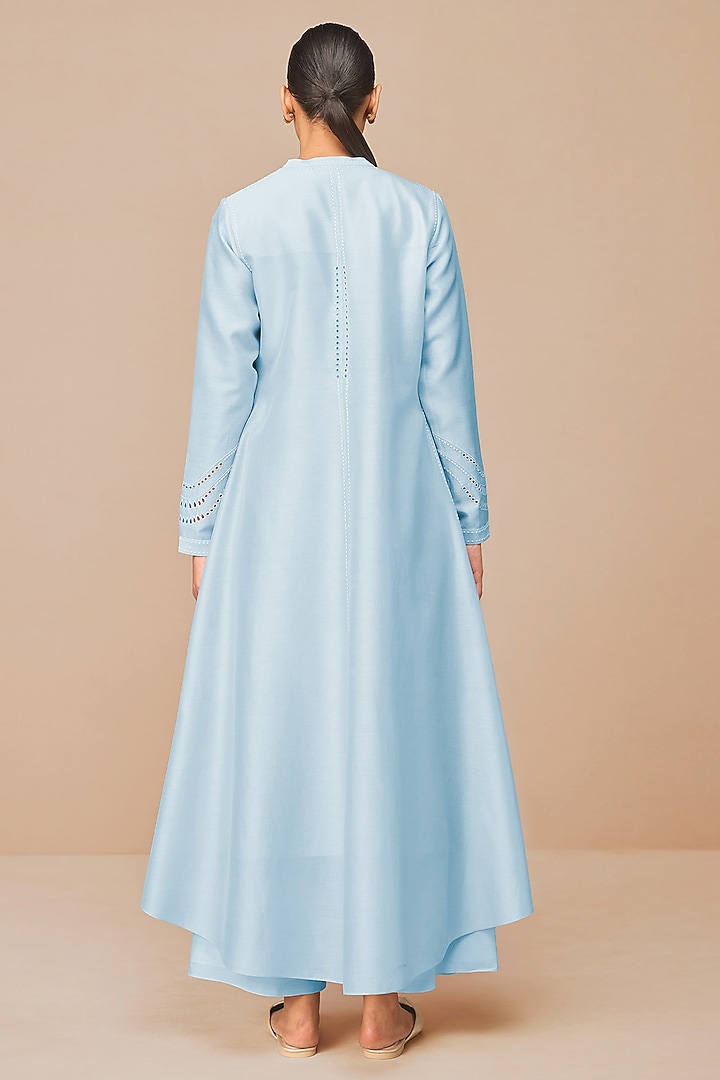 Ice Blue Chanderi Embroidered Jacket Set by AMPM at Pernia's Pop Up Shop