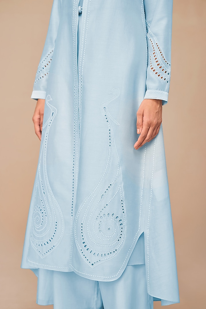 Ice Blue Chanderi Embroidered Jacket Set by AMPM at Pernia's Pop Up Shop