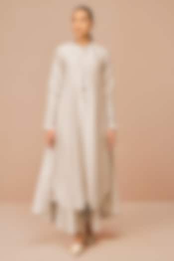 Beige Chanderi Embroidered Jacket Set by AMPM at Pernia's Pop Up Shop