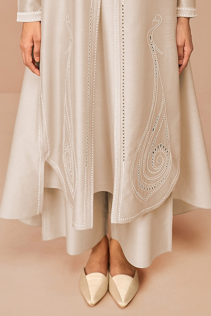 Beige Chanderi Embroidered Jacket Set by AMPM at Pernia's Pop Up Shop