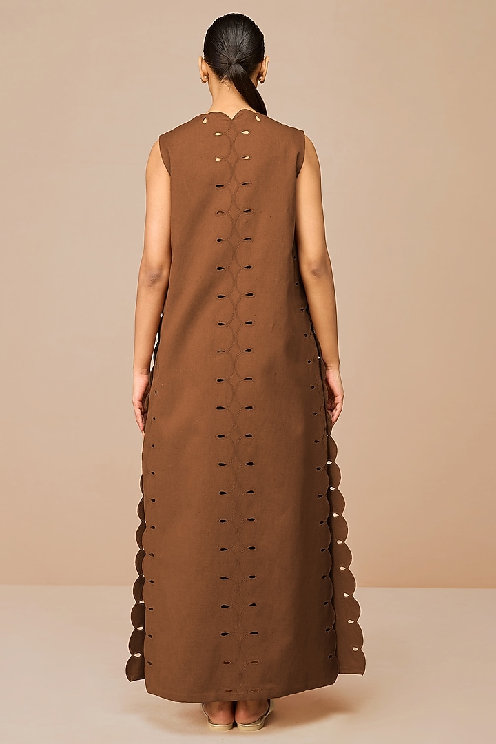 Earthy Brown Cotton Linen Embroidered Cape Set by AMPM at Pernia's Pop Up Shop
